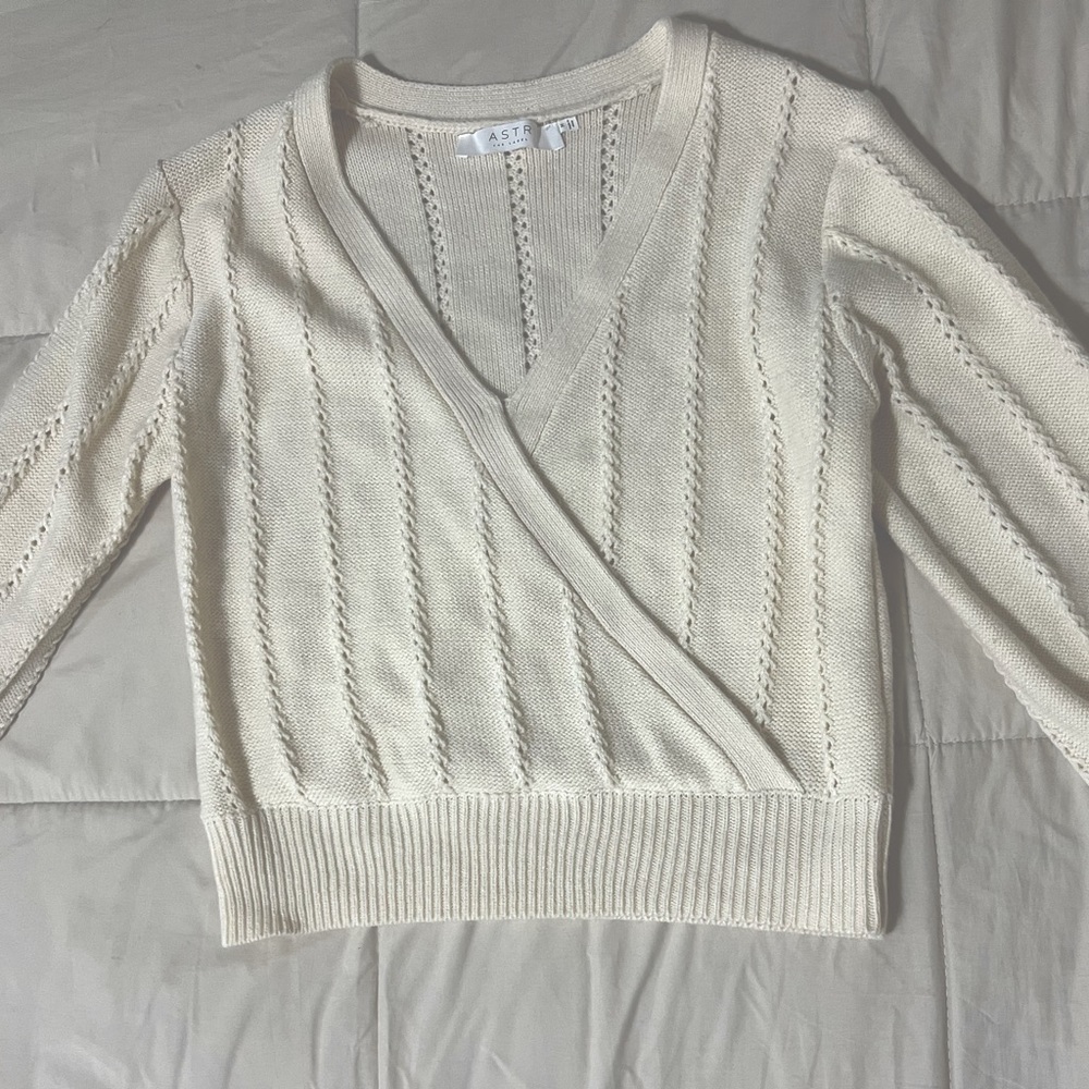 ASTR Cream Knitted Crossover Sweater